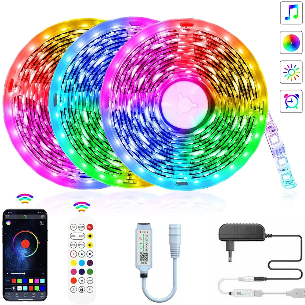 

Bluetooth Remote Control LED Lights for Room Decoration 2835 RGB Luminous Tape Stripe Ribbon LED Strip 12V 220V Home Backlight