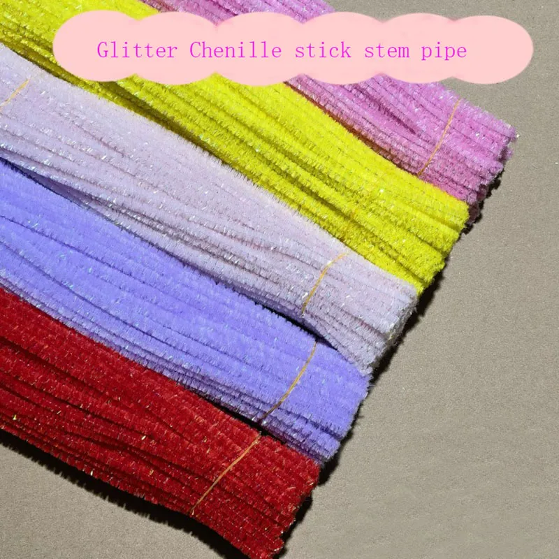 0.6x30cm New Colorful glitter Chenille Stick Stem Tinsel 50/500pcs Pipe Cleaner F DIY Handcraft flower Creative gift novelty toy