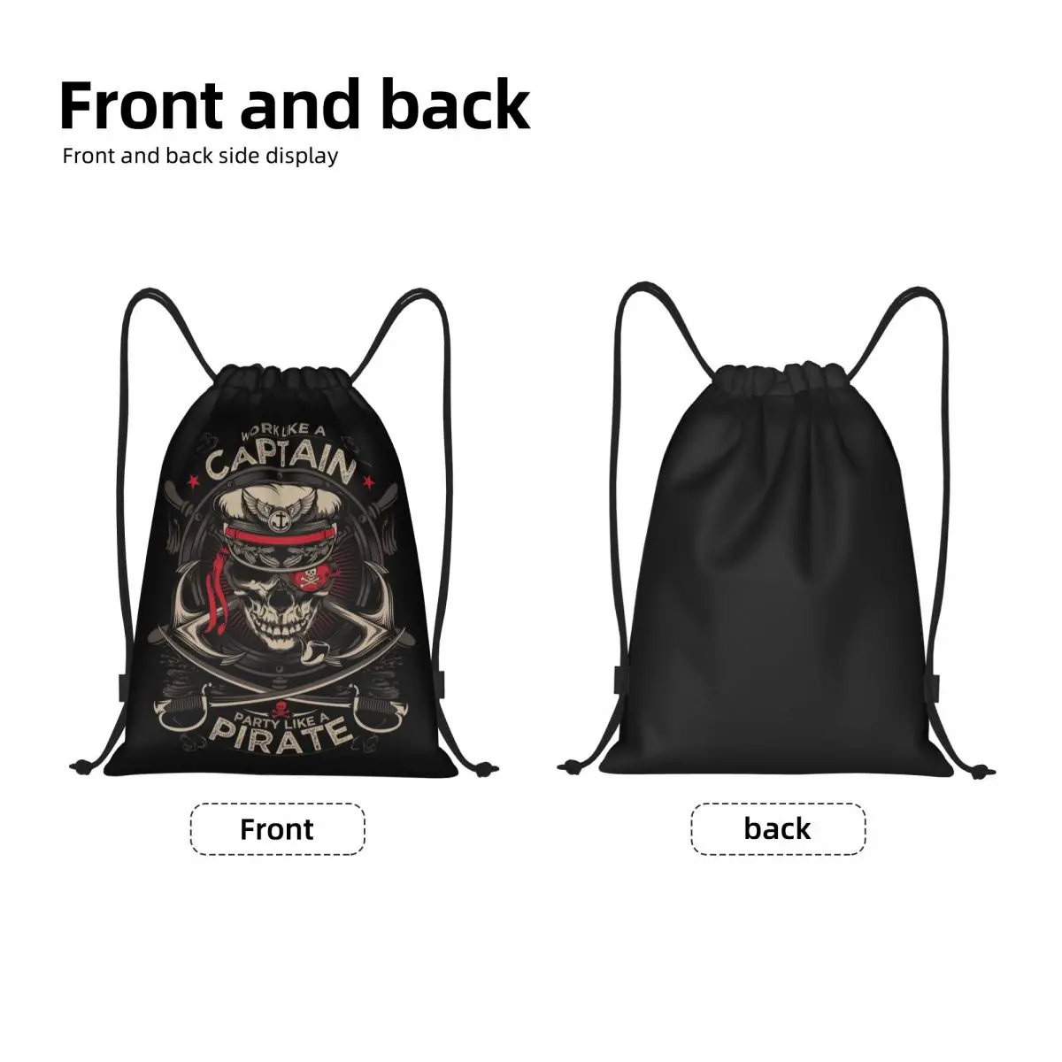 Work Like A Captain Party Like A Pirate Drawstring Bag Training Yoga Backpacks Women Nautical Skull Sailor Sports Gym Sackpack