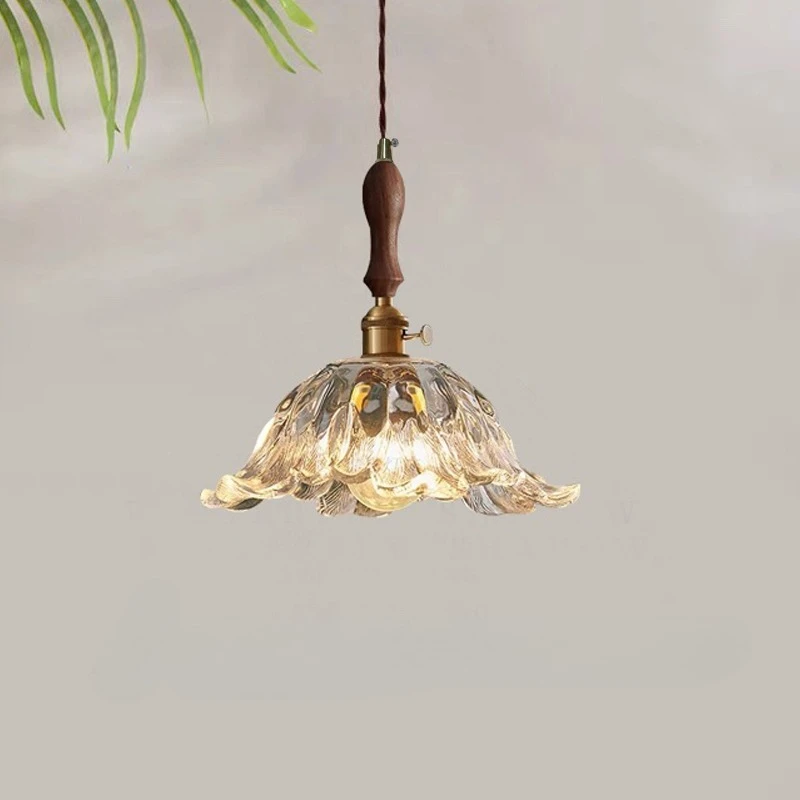 

Подвесной светильник из французского орехового дерева и латуни с цветочным стеклом, японские ретро-светильники для спальни, кабинета, гостиной, дома, прикроватной зоны