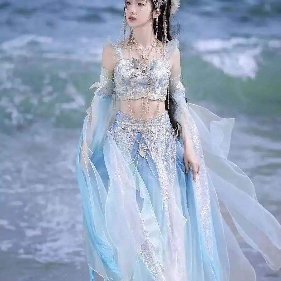 

Новая Русалка инопланетянин вышивка градиентная печать и окрашивание молодая девушка принцесса фея грудь уровень Hanfu Cos косплей