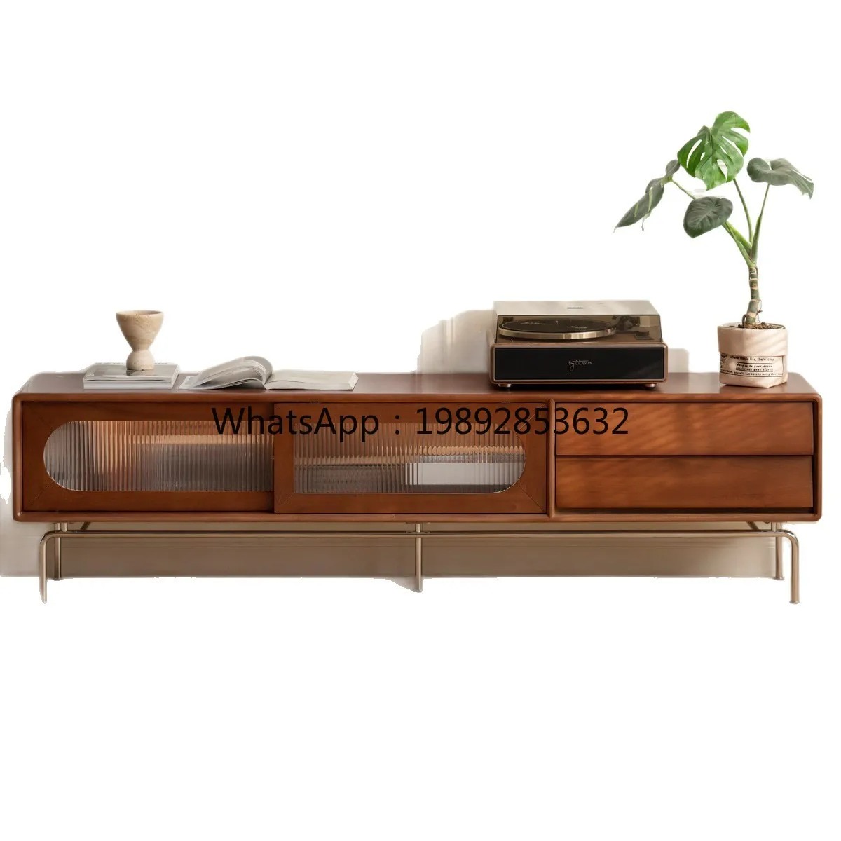LYY Solid Wood TV Cabinet French Retro Glass Sliding Door Storage Living Room Vintage Small Apartment Display Storage Cabinet