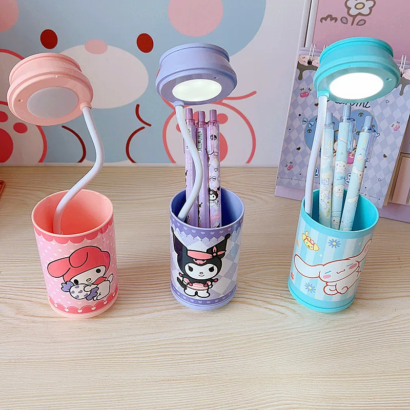 Kawaii Kuromi My Melody Cinnamoroll Cans Retractable Led Night Light Anime Sanrio Girly Heart Cute Beverage Bottle Pen Holder