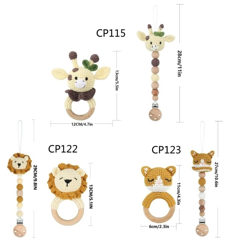 مشبك دمية J15U مع عضاضة أطفال كروشيه لتسنين الطفل الخشبي دمية الطفل #6
