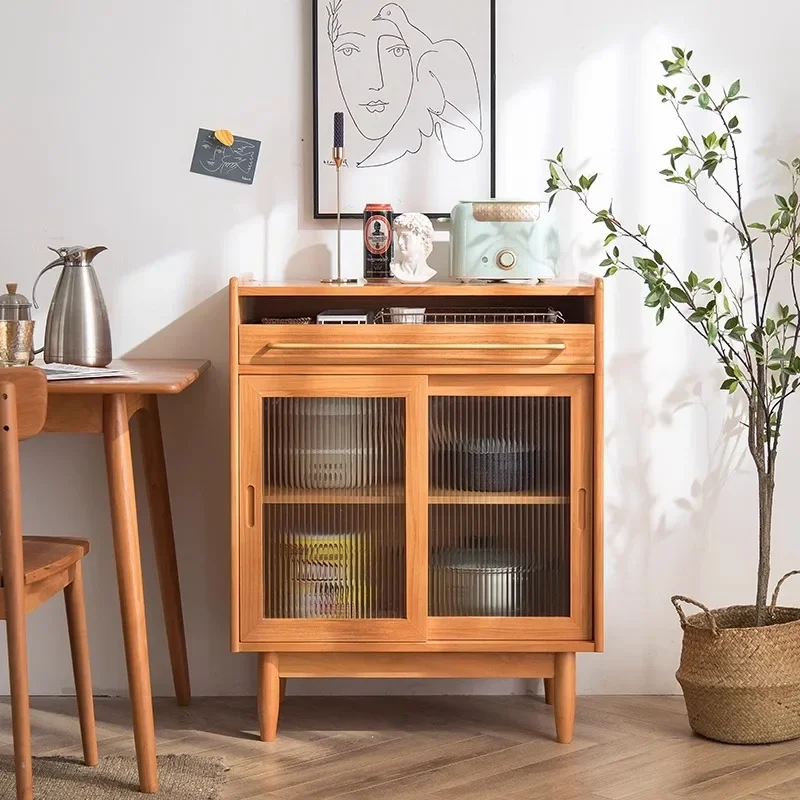 خزانة جانبية لتناول الطعام على الطراز الشمالي مصنوعة بالكامل من الخشب الصلب وخزانة شاي بسيطة لغرفة المعيشة مدمجة على الحائط الياباني #3