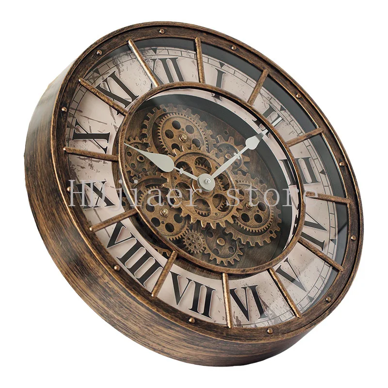 Retro Luxury Round Gear Wall Clock Craft Ornament Clock Wall Mounted Custom Wholesale Hot Sale Home Decor