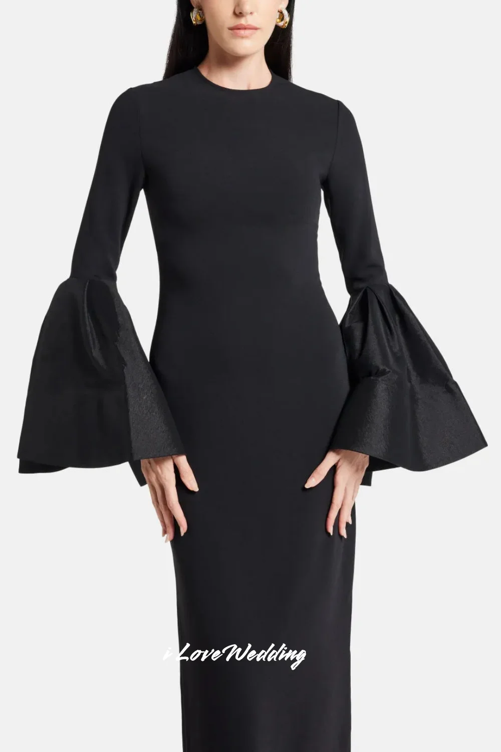 ブラックOネックイブニングドレス2025サテンロングスリーブマーメイドプリーツフロア丈ドレス特別な機会シンプルカスタマイズ