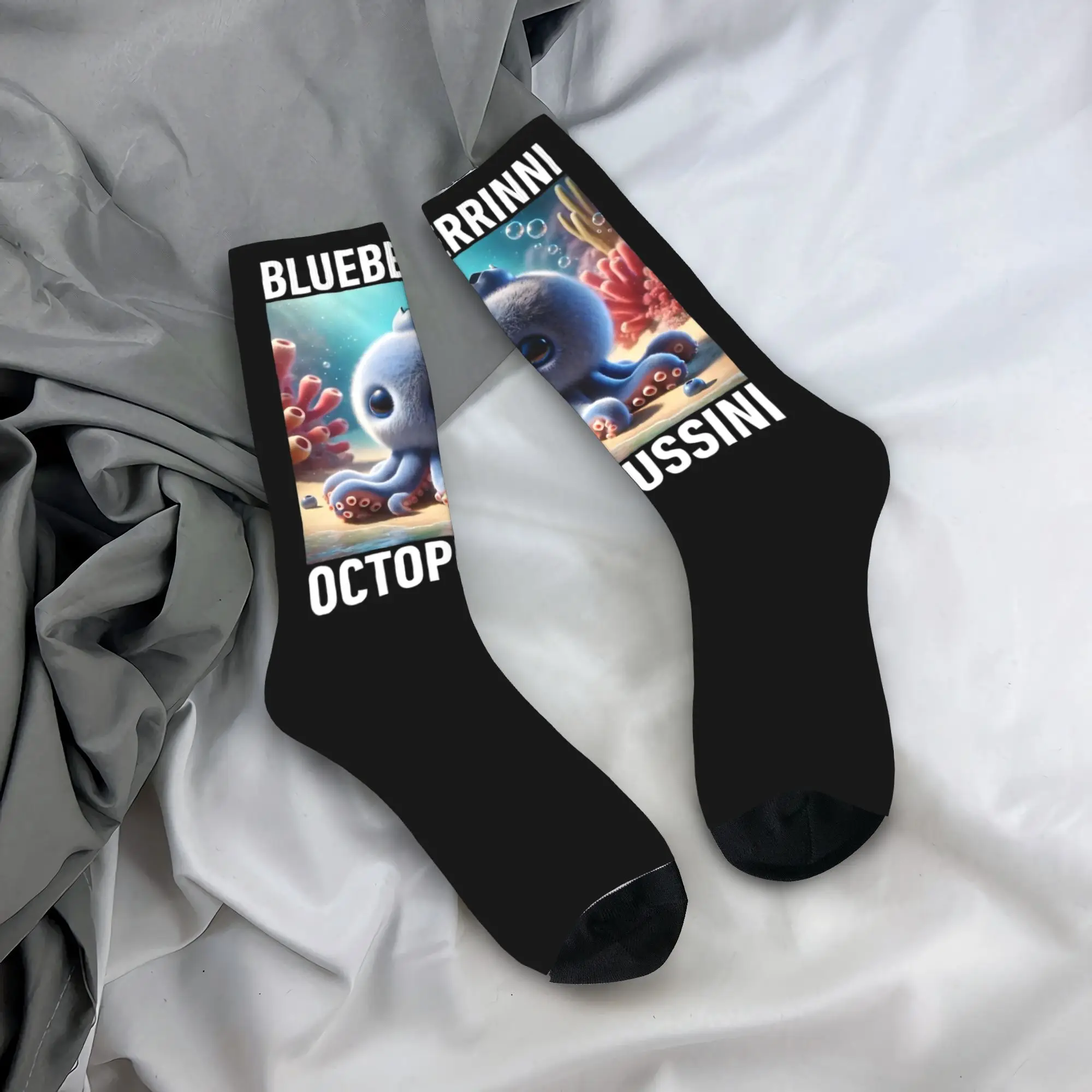 Retro Blueberrinni Octopussini Italienische Brainrot Sportsocken Polyester Lange Socken für Unisex Atmungsaktiv