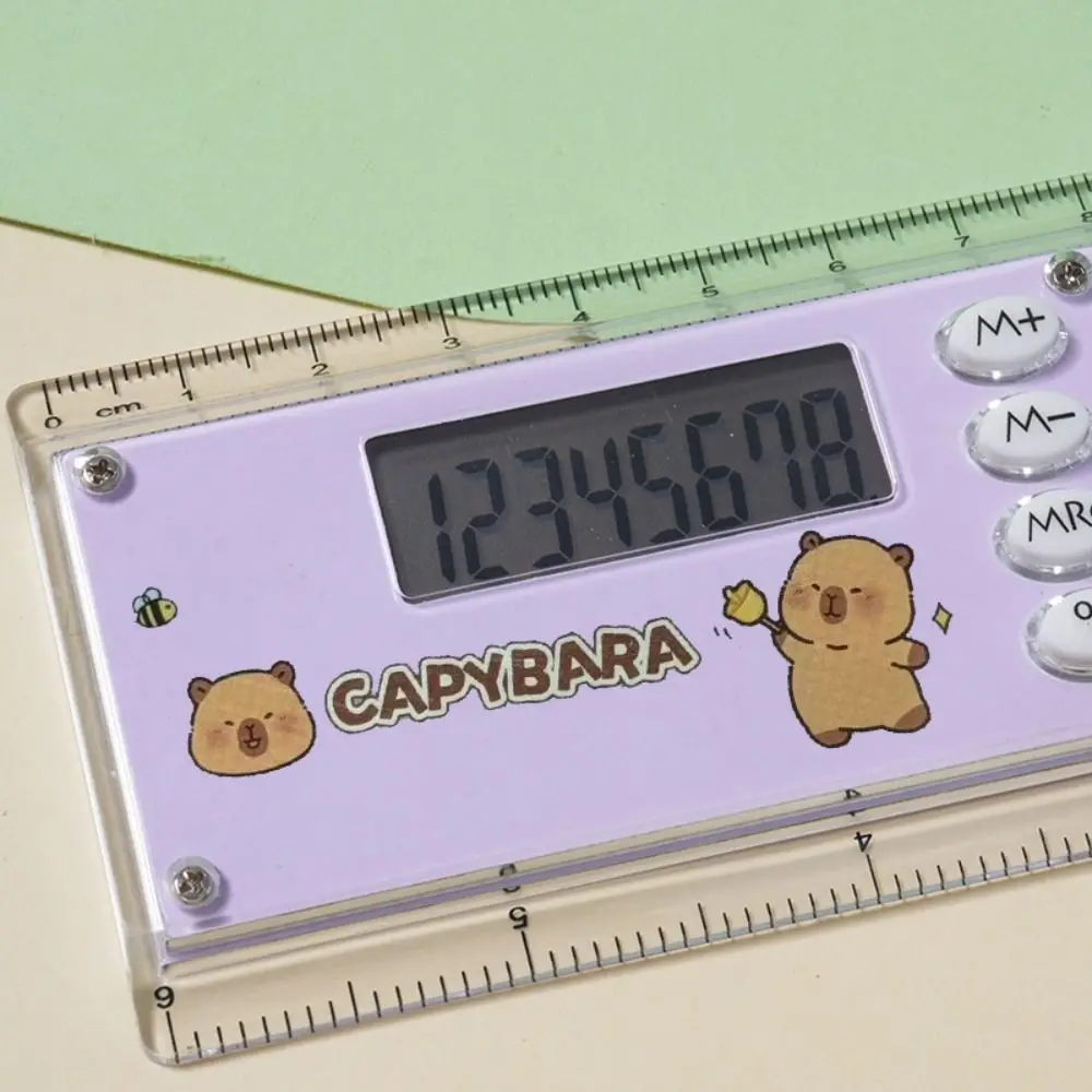Creative Capybara Ruler Calculator 8-digit Mini Straight Ruler with Silicone Button Silent Type Straightedge School