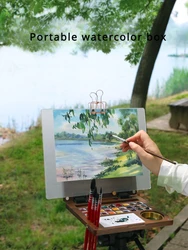 学生のための折りたたみ式木製パレット、多機能油絵ボックス、屋外のスケッチ、旅行水彩画、作成ツール