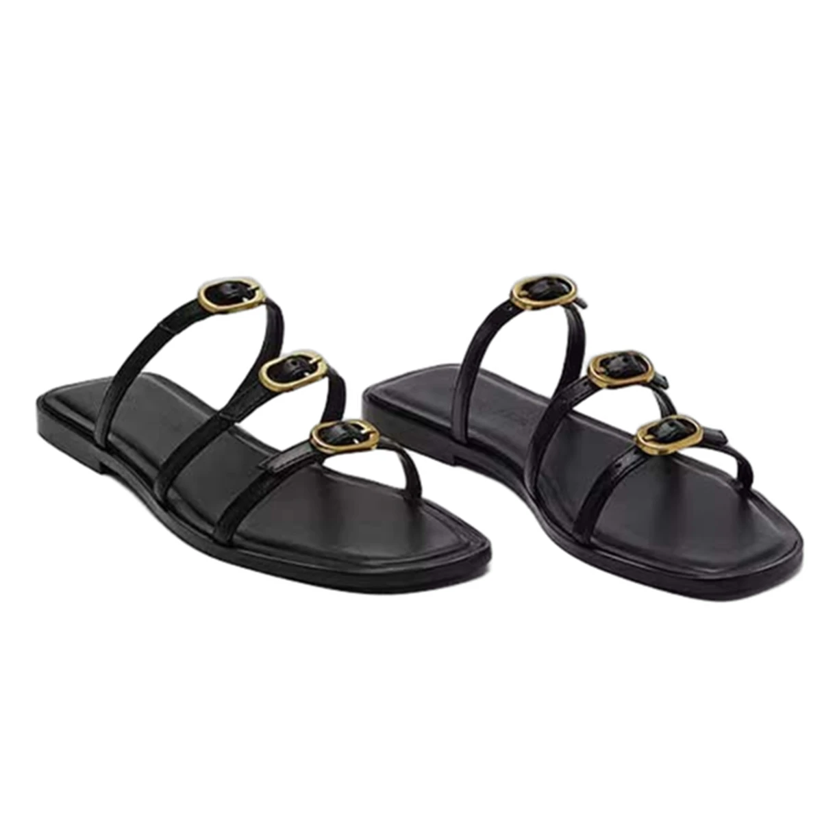 

Jenny & Dave/летние французские элегантные женские шлепанцы-мулы, летние сандалии на плоской подошве из натуральной кожи с золотой пряжкой и тремя ремешками, женская обувь