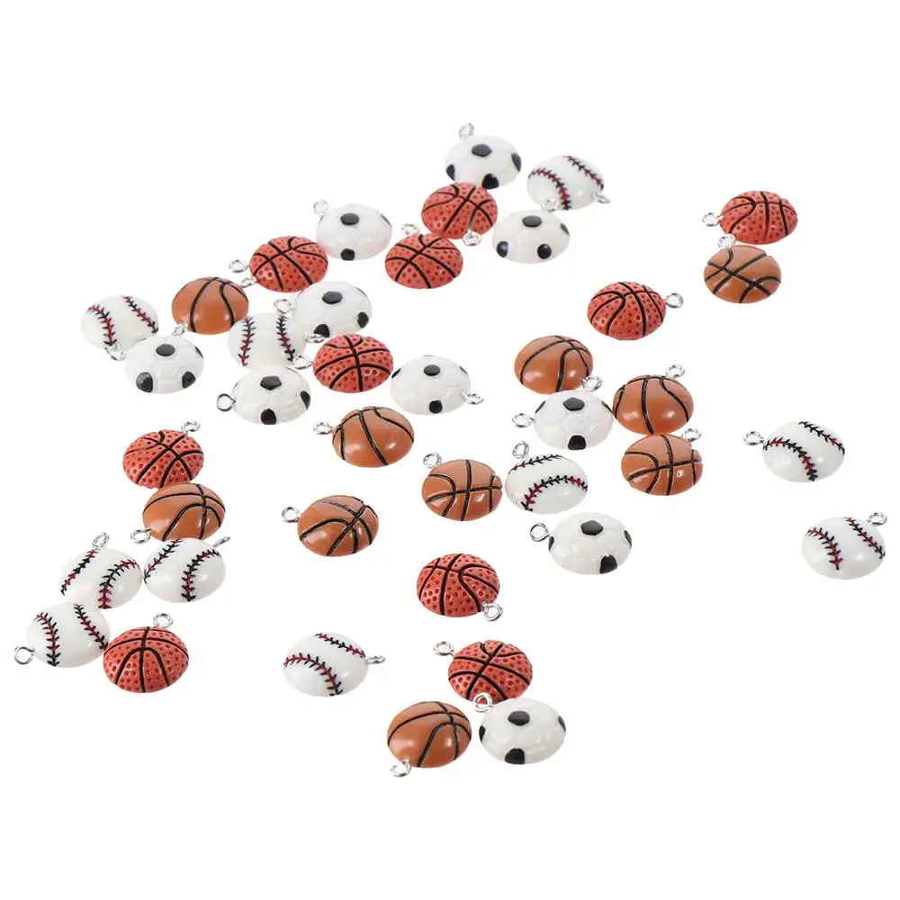 40 pendentifs de collier en résine, breloques de ballon de sport, breloques de volley-ball, breloques de football rondes pour femmes
