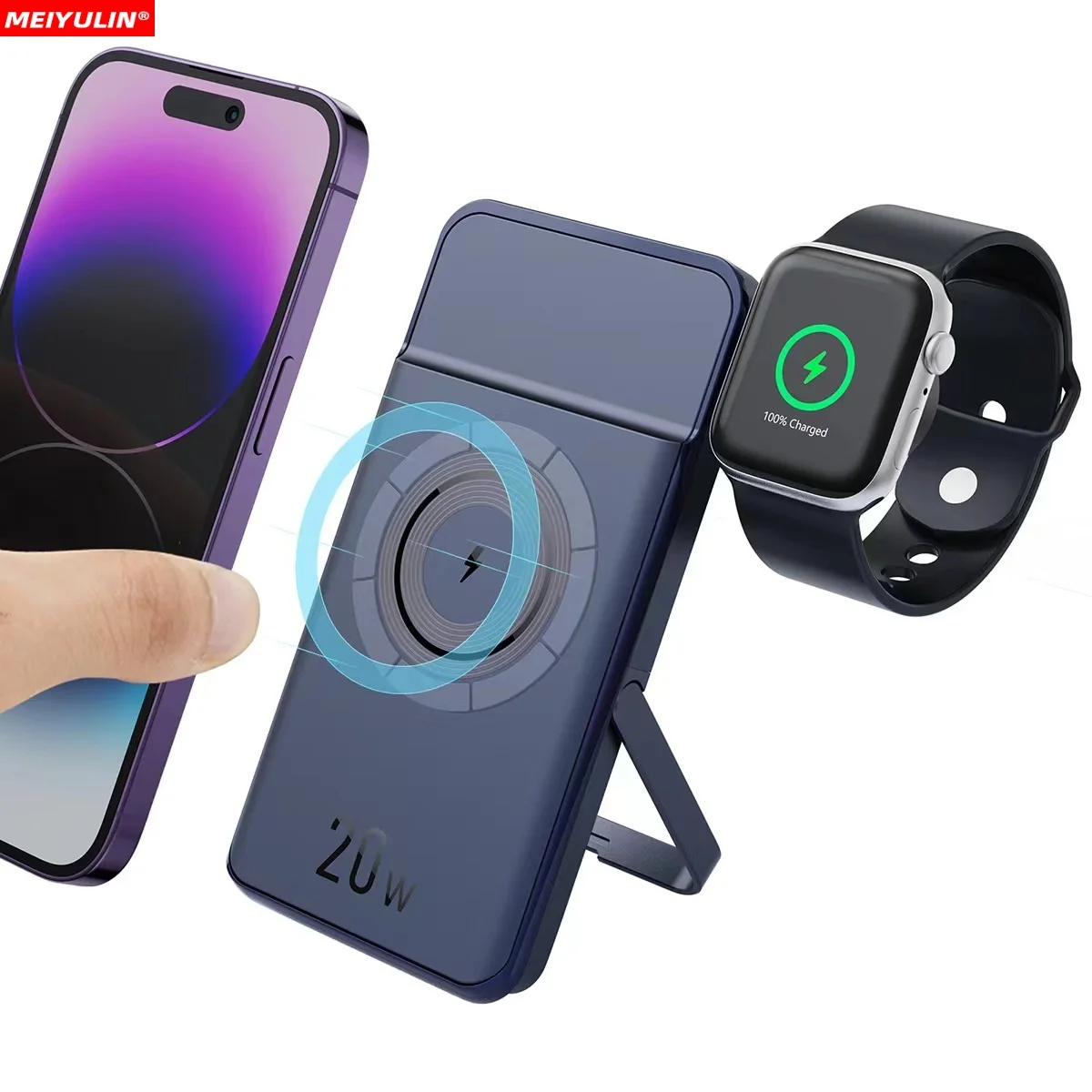 

10000Mah 3-in-1 Power Bank For Apple Watch Magnetic Wireless Fast Charger PD20W External Spare Battery For iPhone 12 13 14 Pro