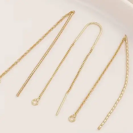 1Pair 14K Gold U-Shaped Ear Thread with Embroidered Design Extended DIY Earring Accessories Fashionable Ear Hooks