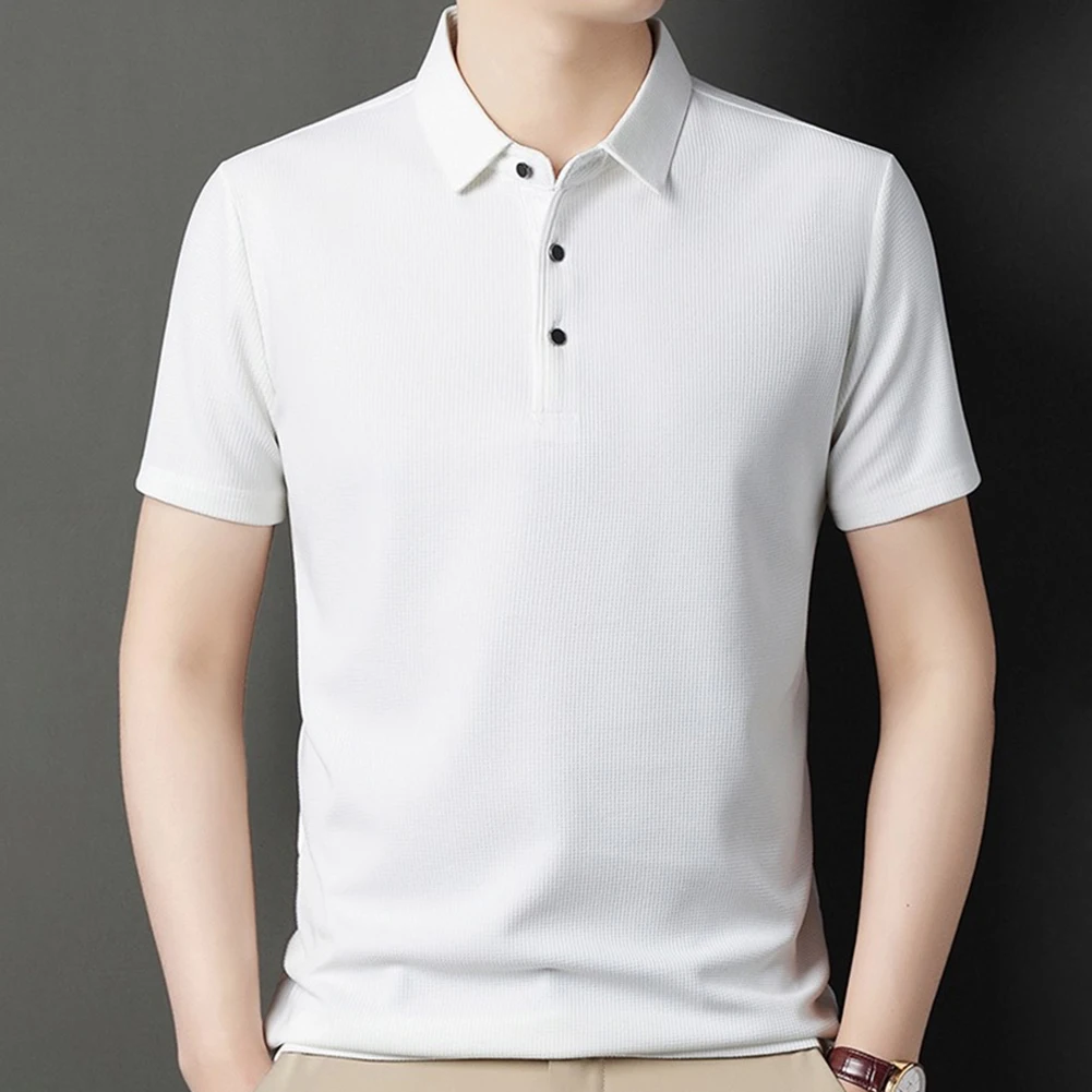 Brand New T-Shirt Slight Stretch Solid Color Lapel M-4XL Polyester Regular Short Sleeve Daily Holiday Male Men