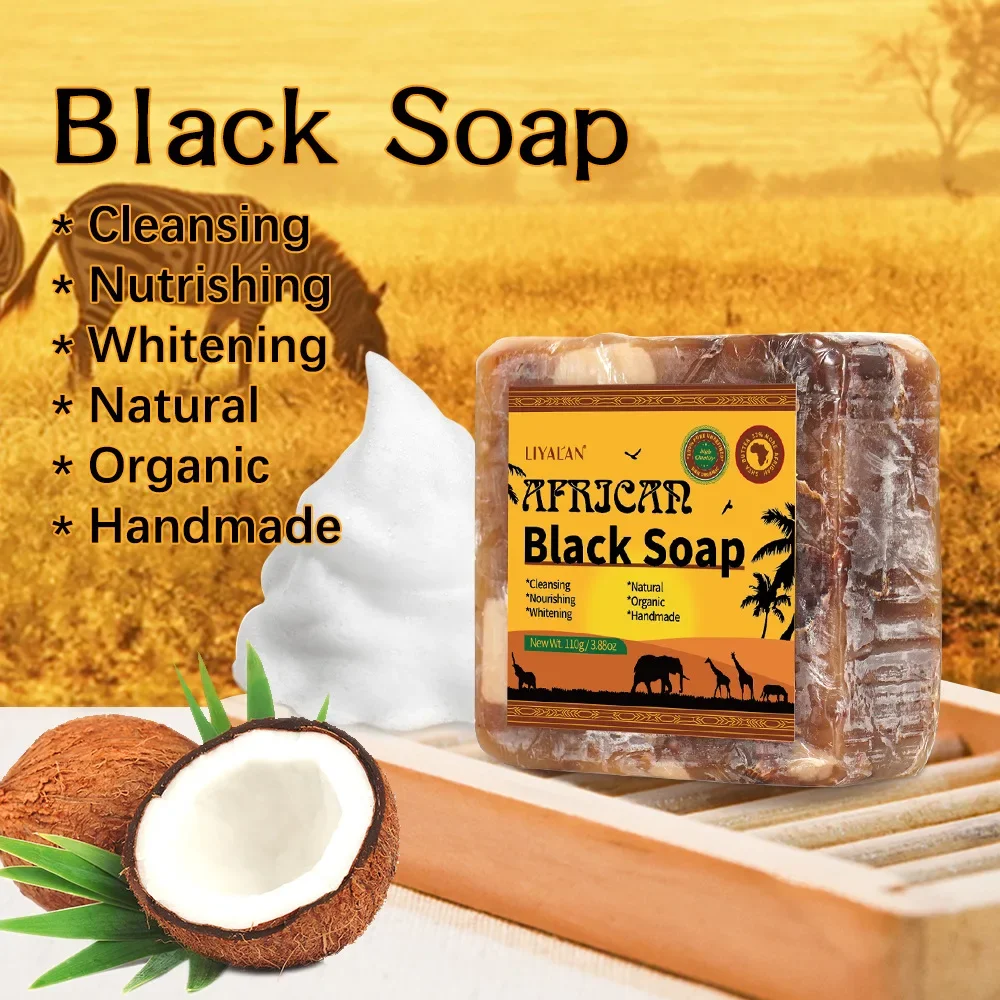 New Black Soap Facial Lightening African Soap for Black Skin Magic Anti Taches Face Bath Whitening Nourish Clean Acne Treatment