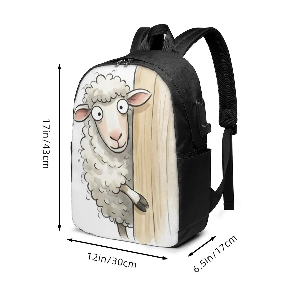 Cute Cartoon Sheep Sketches Curling Hair Backpack Travel Notebook Bag Computer College Student School Bag Laptop Shoulder Bags