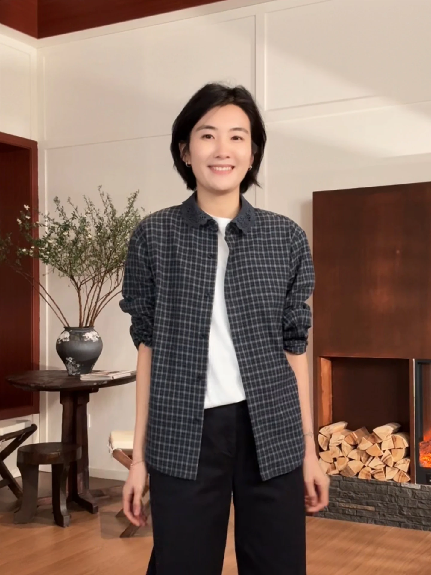 

Женская рубашка Langqing Spring 2026 в клетку, повседневная, с длинным рукавом, воротником «Питер Пэн», новый дизайн, легкая, дышащая, из хлопка