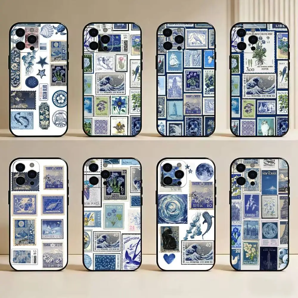

Retro Stamp Phone Case For iPhone 17, 16,15,14,13,12,11 Plus,Pro Max, Others Soft Black Cover