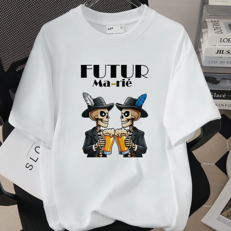 260G 100% Cotton Tees: Future Groom & Team Groom Prints Tops, High Quality Oversized Tops for French Men EVG Bachelor Party M001