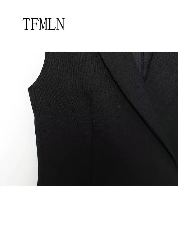 Tfmln escritório senhoras sólido mini vestidos 2026 primavera verão moda com decote em v sem mangas vestido causal bolsos simples vestido de festa