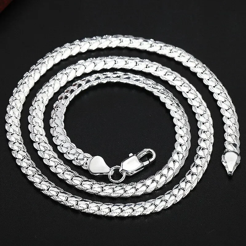 

Hot Sale 925 Sterling Silver 18/20/22/24 Inch 5mm Side Chain Necklace For Woman Men Fashion Charm Wedding Fine Jewelry Wholesale