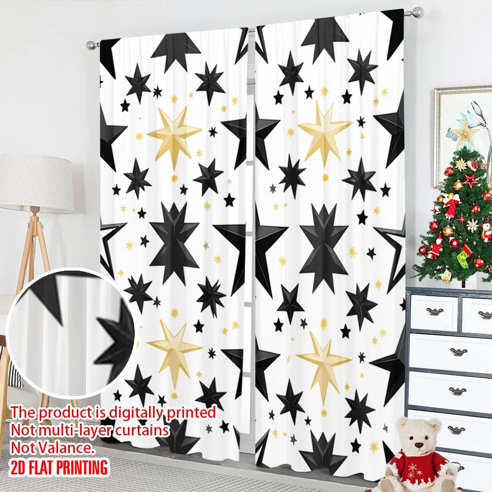 2 قطعة 2D الطباعة المسطحة نافذة العلاج الستائر تألق نجوم تصميم الرقمية المطبوعة البوليستر الستائر زينة الحفلات استخدام