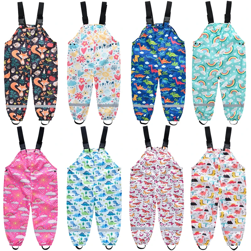 

3 4 5 6 7 8 Years Old Girls Waterproof Pants Summer Cute Cartoon Boys Jumpsuits Outdoor Sports Overalls Rainy day Kids Clothes