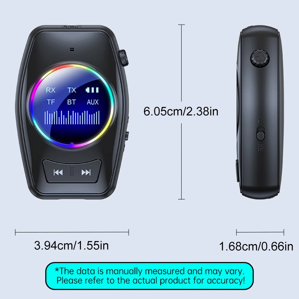 2 in 1 Bluetooth Audio Transmitter Receiver Real Time Status Display Wired Speakers/Amplifiers Support Desktop Computer Notebook