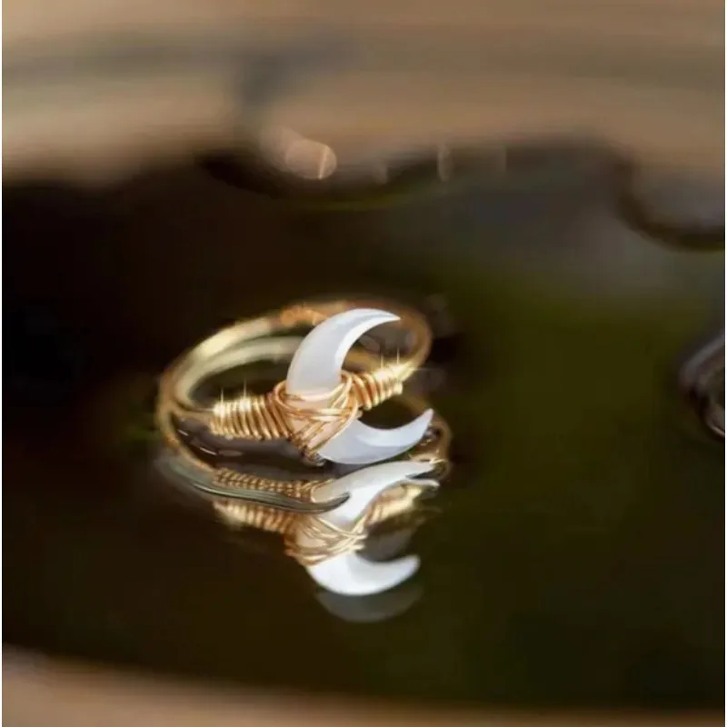 1 قطعة البوهيمي نمط القمر على شكل حلقة قابلة للتعديل خمر المجوهرات السماوية للارتداء اليومي ومناسبات الحفلات #3