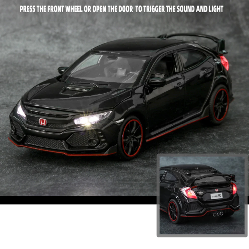 1:32 Honda CIVIC TYPE-R Alloy Diecast Toy Cars Model Simulated With Sound Light vehicles Collection Toys Children Birthday Gifts