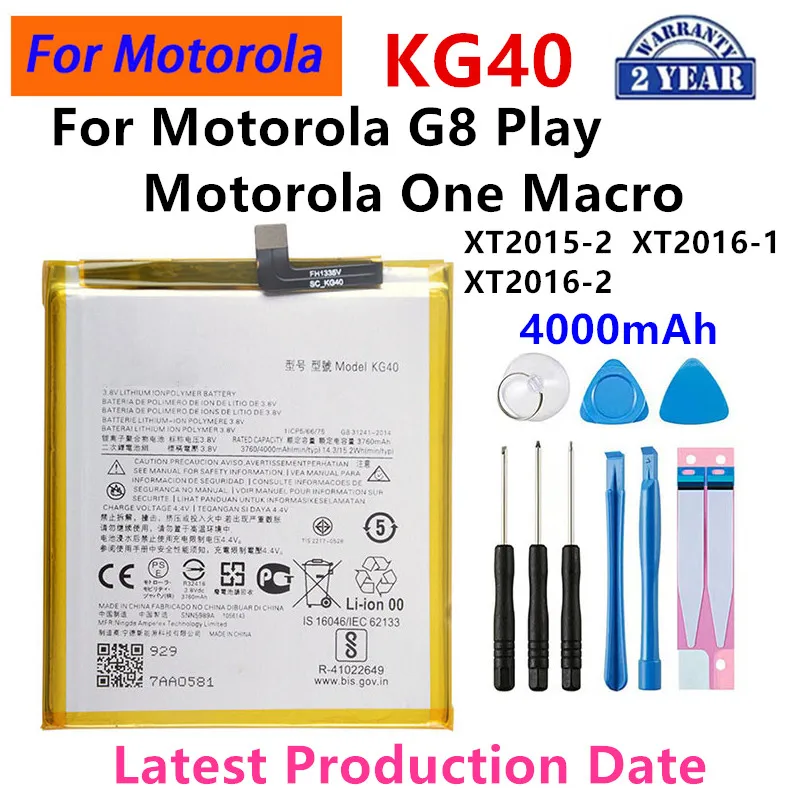 

100% Original KG40 4000mAh Battery For Motorola Moto G8 Play Moto One Macro/Dual SIM XT2015-2 XT2016-1 XT2016-2 +Tools