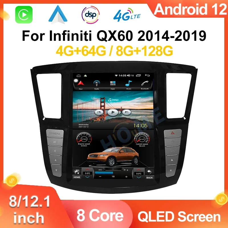 

Android 12 Carplay Auto For Infiniti QX60 Q60 JX35 2014-2019 Car Radio Automotive Multimedia Tesla Screen Bluetooth GPS 4G WIFI