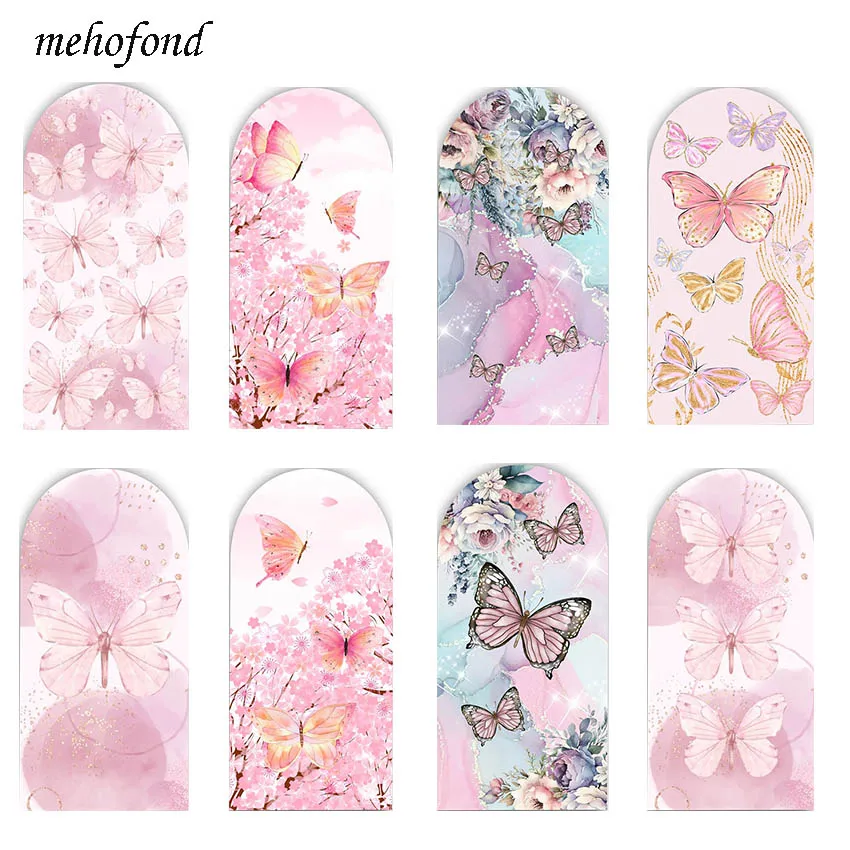 Mehofond Custom 2-Sided Fairy Pink Butterfly Girls Birthday Party Baby Shower Covers Chiara Arch Background Decor Backdrop Photo