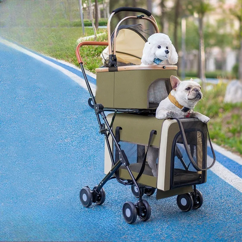 Wholesale Custom Double Pet Stroller Large Capacity Double-Decker Trolley Detachable Travel Cart for Dogs & Cats