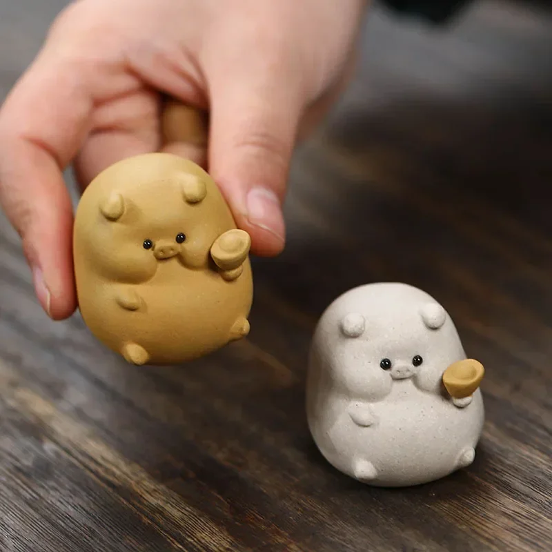 Chinese Yixing Purple Clay Tea Pet Decoration Lucky Zodiac Pig Sculpture Ornaments Handmade Crafts Tea Set Decor Accessories