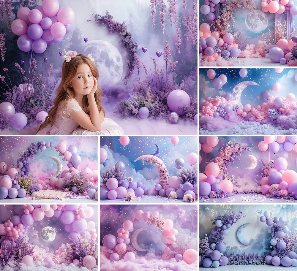 

Mehofond Photography Background Boho Floral Moon Arch Balloon Girl Birthday Party Cake Smash Portrait Decor Backdrop Photo Studi