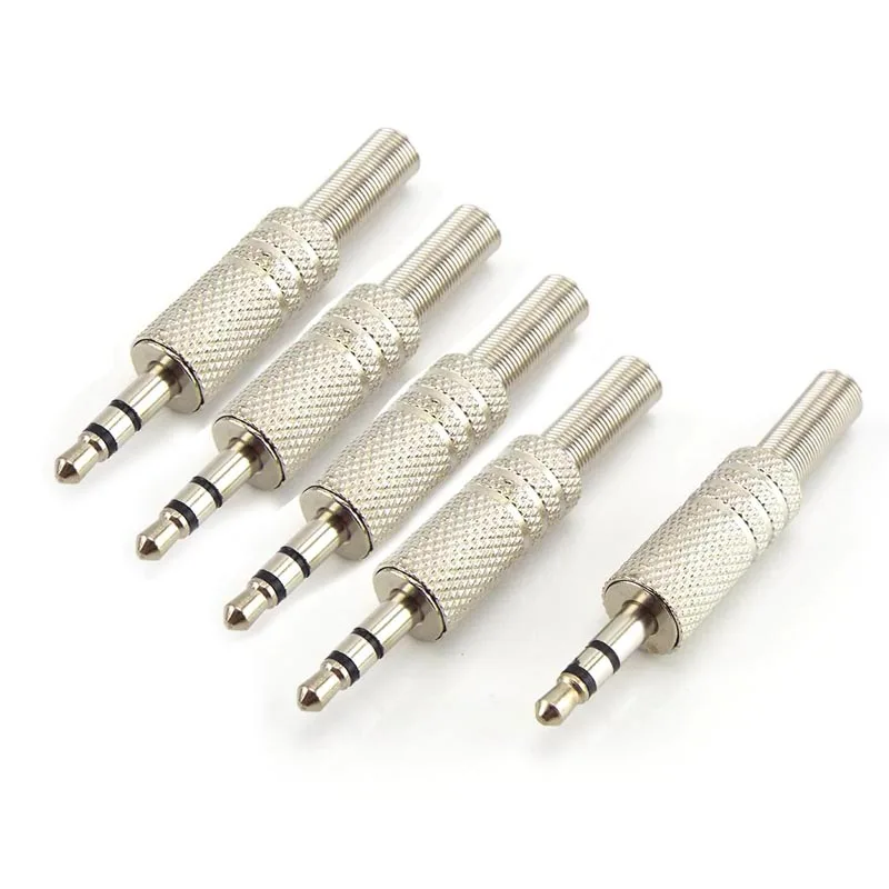 Metal 3.5mm 2 Ring 3 Poles Stereo Jack Plug Audio Connector Cable Solder Adapter Terminal with Spring