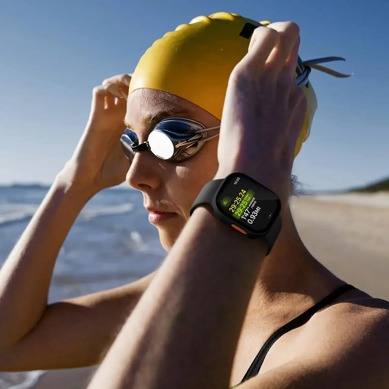 애플워치 49mm 울트라 2 스크린 보호필름 iWatch 케이스 3팩, 풀커버 초슬림 하드 PC 범퍼 케이스 스크래치 방지