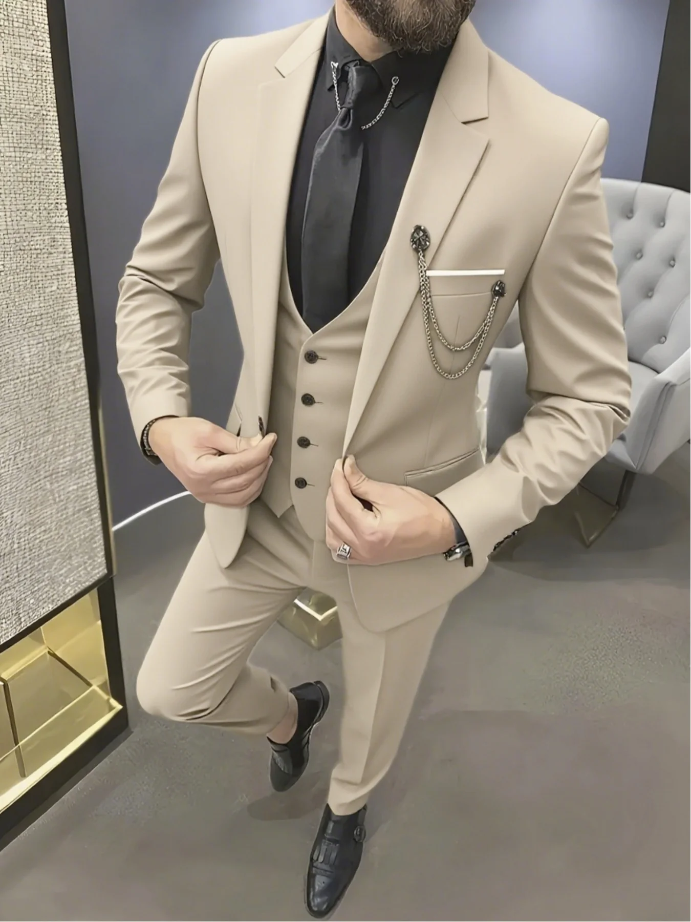 

Men's Minimalist 3-Piece Suit Single Breasted Solid Color Set