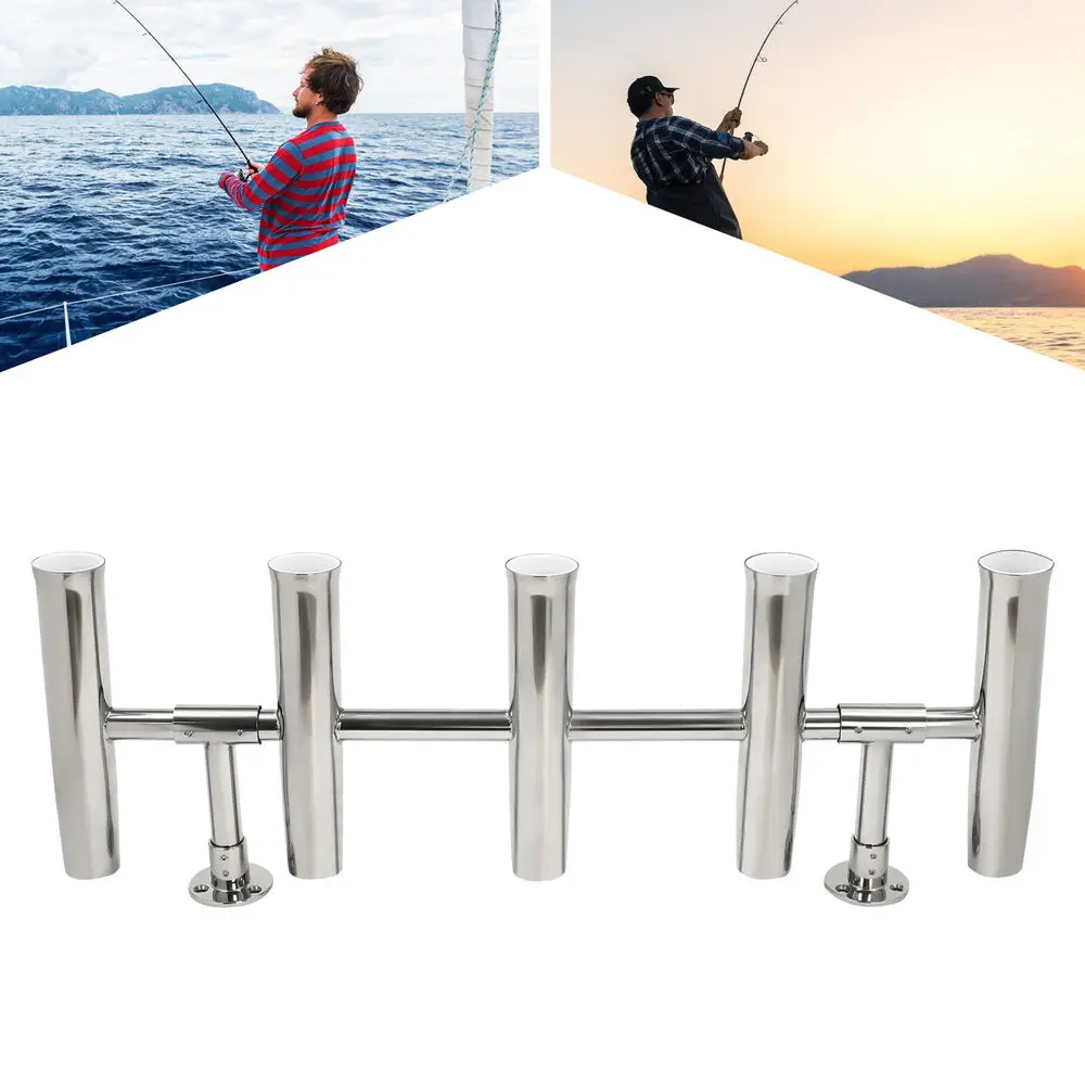 For Boat/Yacht 5 Tube Stainless Steel Marine Fishing Rod Holder Deck Mount Fishing Equipment Stainless Steel T Top