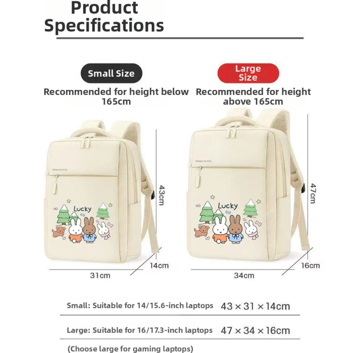 حقيبة ظهر Miffy الجديدة ذات السعة الكبيرة لرحلات العمل للرجال في الصباح، حقيبة ظهر للكمبيوتر المحمول بسيطة وأنيقة