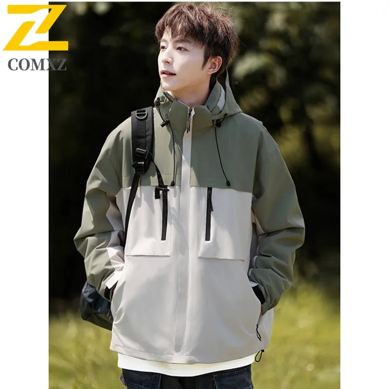 

COMXZ Мужская куртка с капюшоном 2025, уличная ветрозащитная куртка для приключений, скалолазания и охоты, классическая куртка-шаровая куртка, осенний охотничий инструмент, верхняя одежда