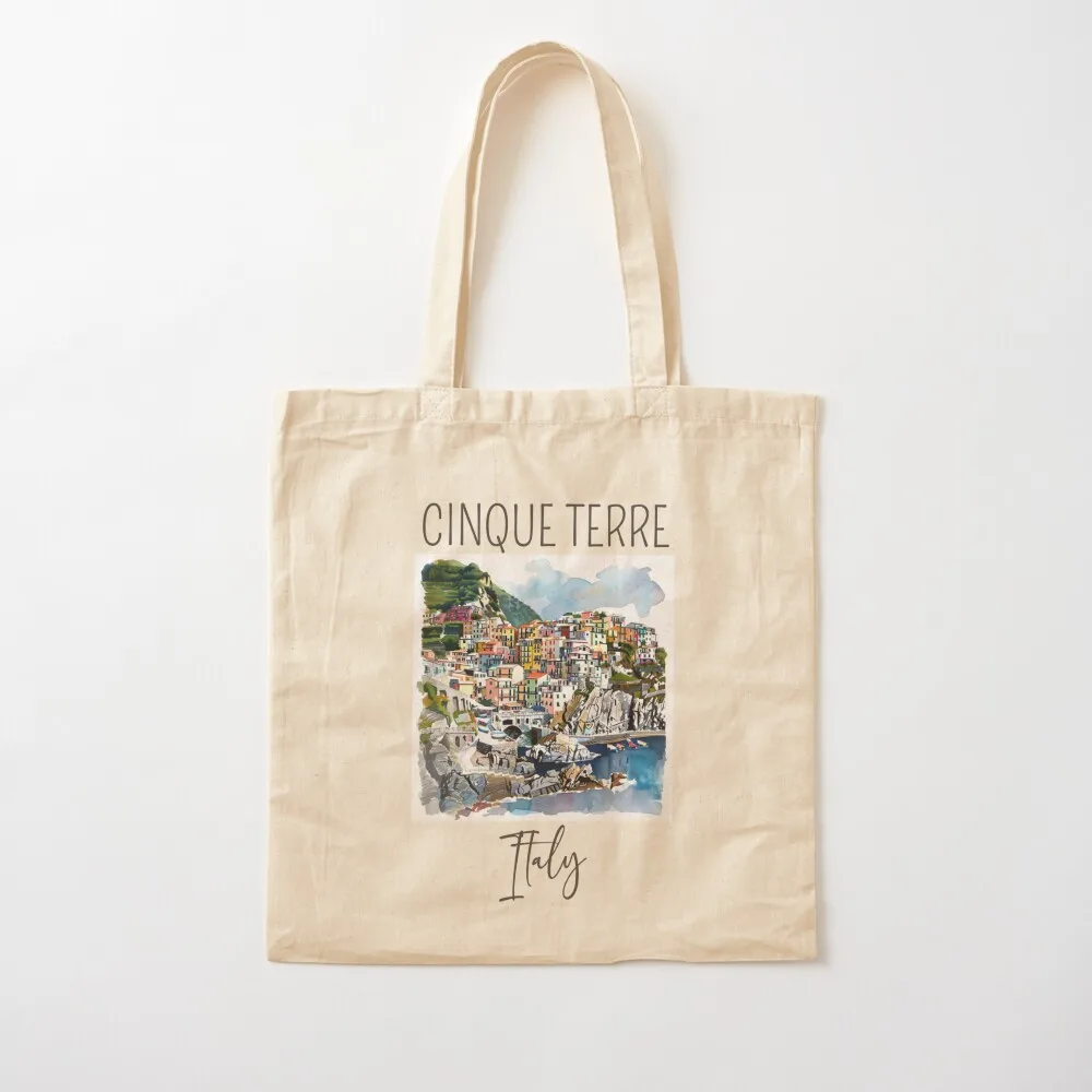 Design ad acquerello di Cinque Terre - Italia Tote Bag tote bag da donna carino pochette borse per la spesa pieghevoli
