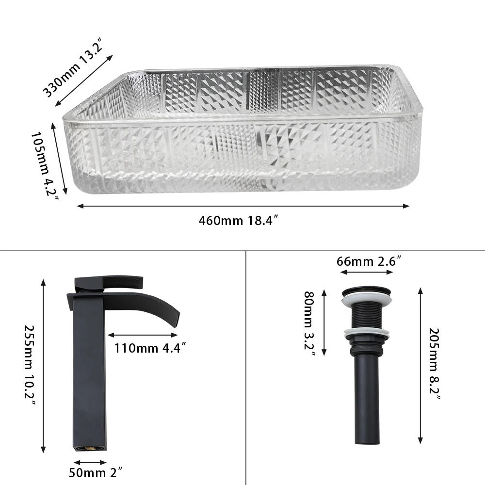 Torayvino Bathroom Transparent Glass Basin Faucet Set Washbasins Multiple Combinations With Faucets Hot Cold Mixer Rectangle Tap