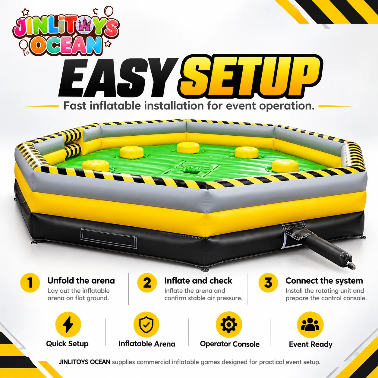 Inflatable air cushion game with rotating arms: Eye-catching elimination challenge for festivals and parties
