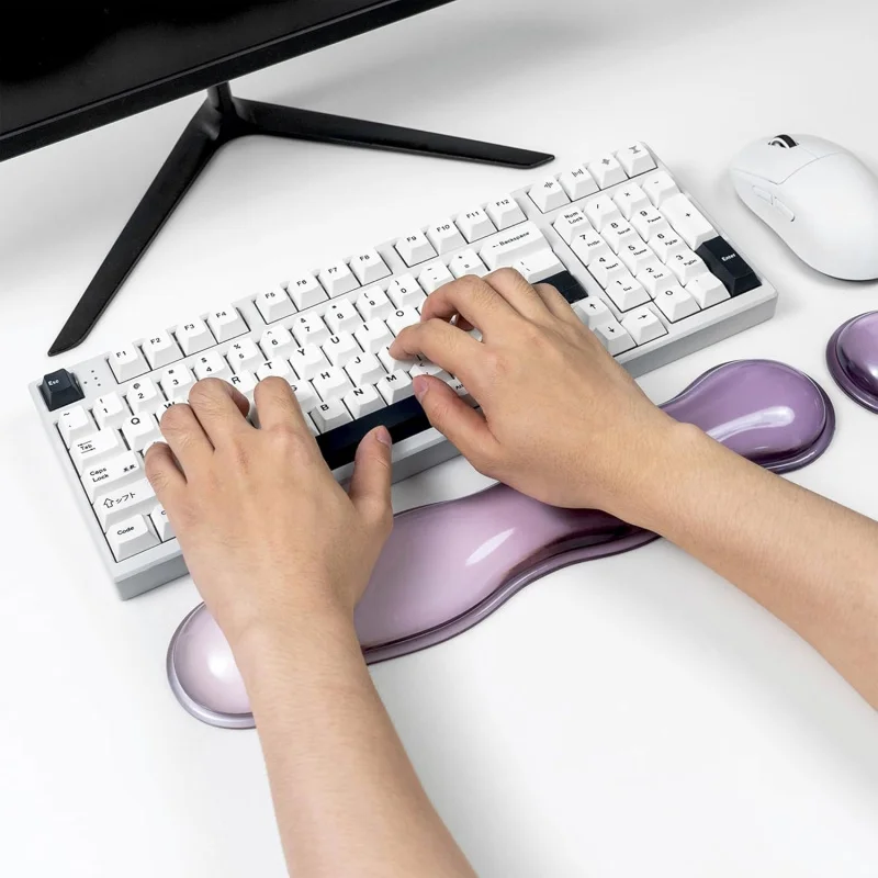 Ergonomic Gel Keyboard Wrist Rest + Mouse Pad Set, Ice Feeling Silicone Wrist Support for Office Gaming Typing Pain Relief ﻿