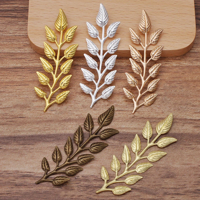 20pcs 19x64mm DIY Leaf Copper Charm Pendant Gold Color Accessories for Necklace Jewelry Making Components Handmade Craft