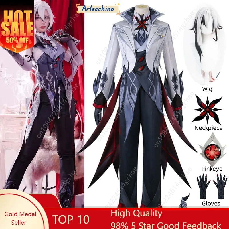 

Arlecchino The Knave Cosplay Costume Genshin Impact Fatui Harbinger Wig Set Servant Snezhnaya Halloween Costumes For Women