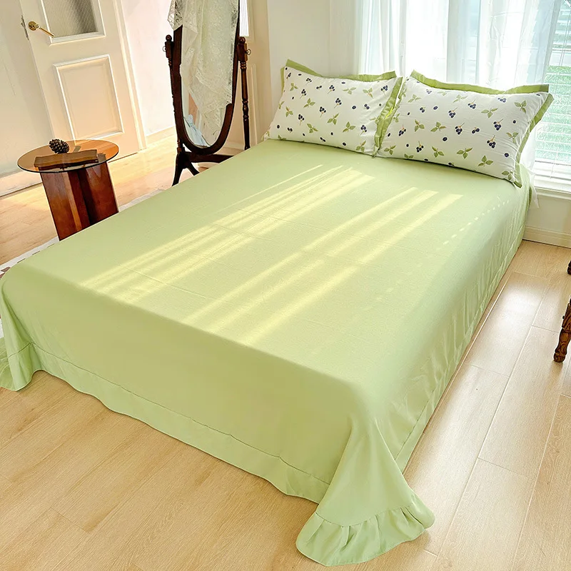 Spring Summer New Fresh Class A And Linen Four- Washed Cotton Three-Piece Household Bed Sheet Quil